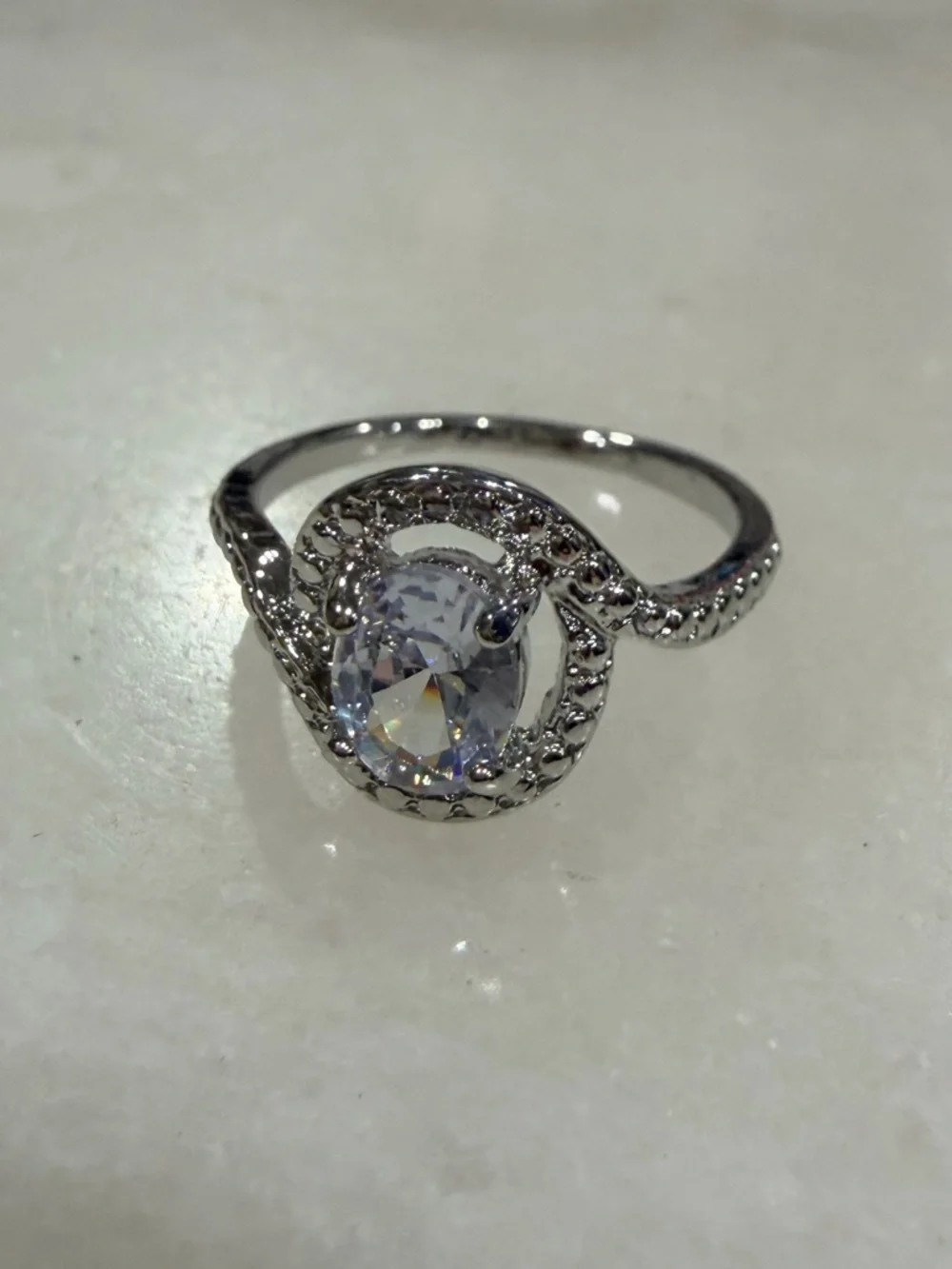 Artisan Silver-Tone Halo Oval Ring with Clear Center Stone Size 8